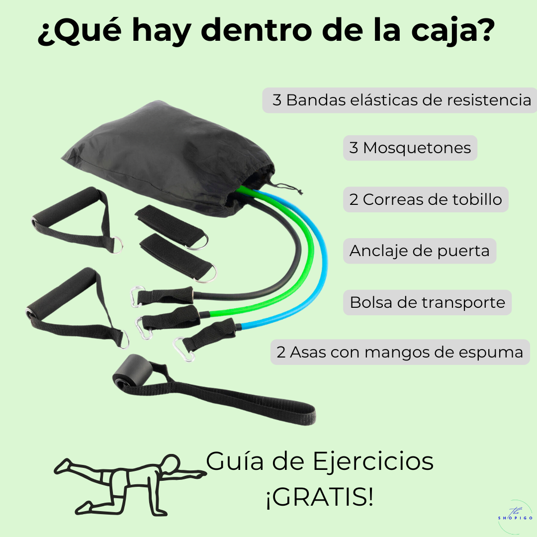 Set de Bandas de Resistencia con Accesorios + Guía de Ejercicios ¡GRATIS!