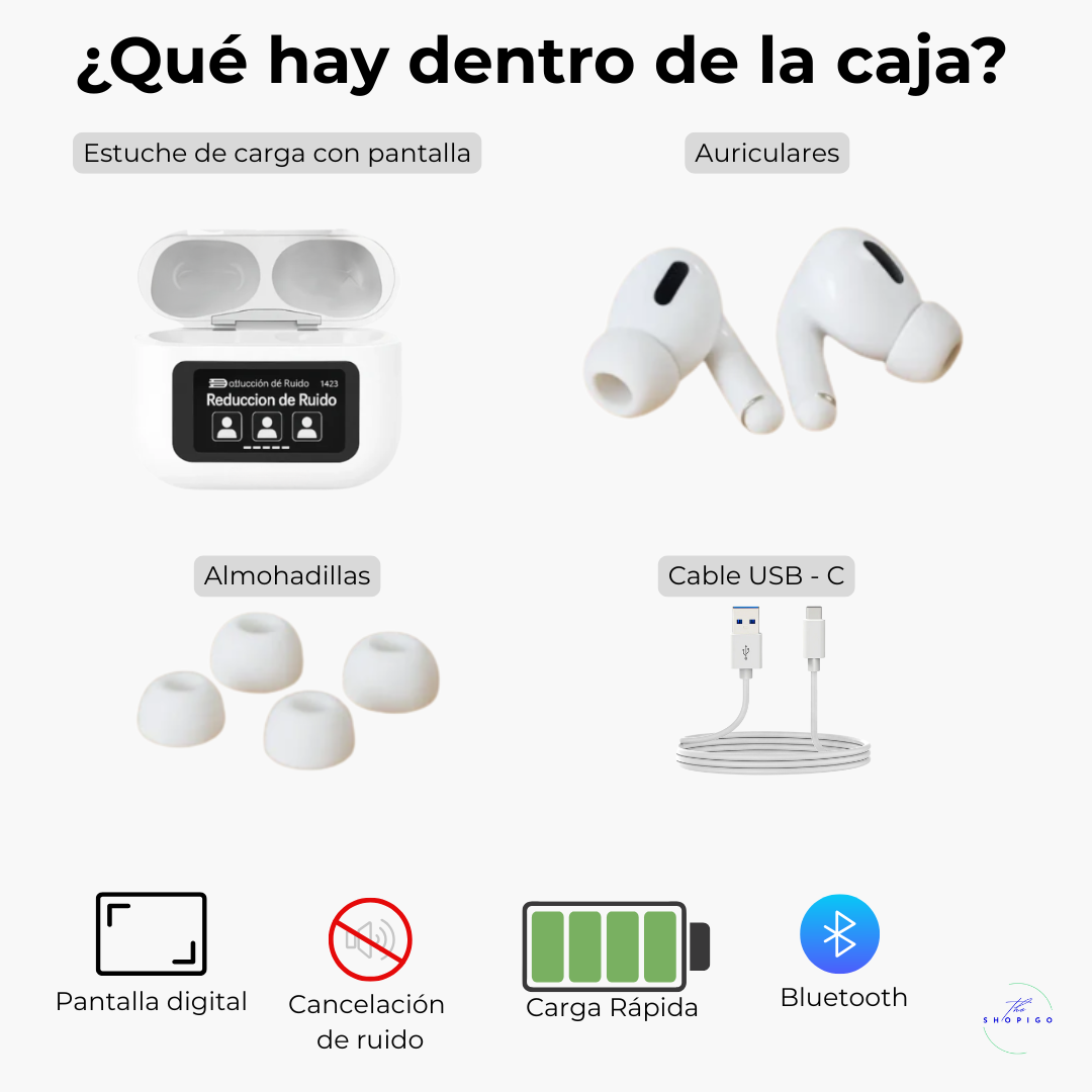 Auriculares inalámbricos PRO con pantalla y cancelación de ruido