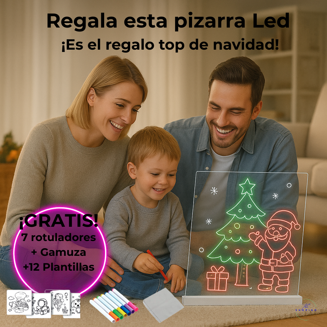 Pizarra led - Incluye 7 rotuladores + 12 plantillas de regalo
